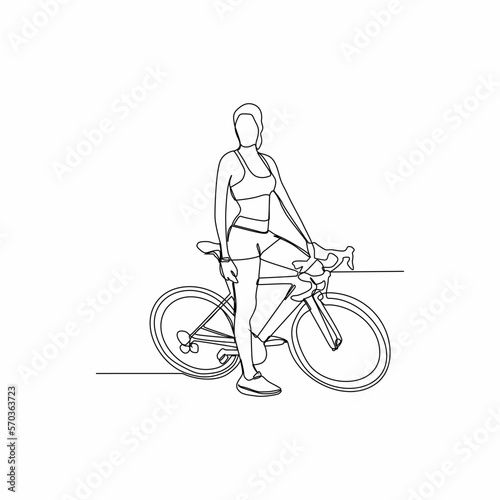 continuous line of women on bicycles
