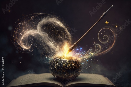 Magic Wand Casting a Colorful Spell - Generative AI	