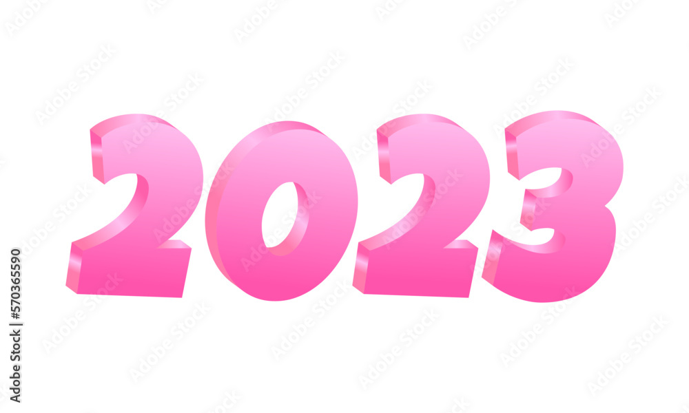 Pink 2023 with 3D hanging number. Greeting concept for 2023 new year celebration Pink 2023 with 3D hanging number. Greeting concept for 2023 new year celebration