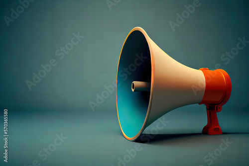 Loudspeaker and Megaphone announcement on blue background with copy space. Generative Ai © hassanmim2021