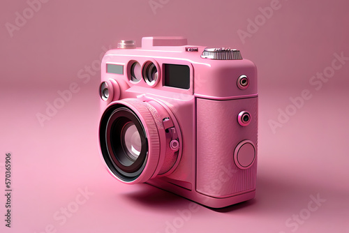 Awesome Wonderful Pink camera on a Light pink background, 3d rendering. Generative Ai