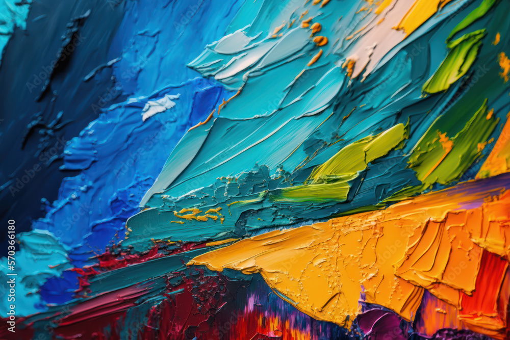 Closeup of Highly-Textured Multicolored Abstract Oil Painting on Canvas with Rough Brushstrokes and High Quality Details - AI Generated