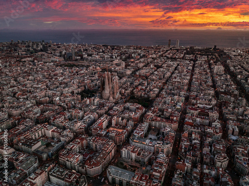 Barcelona street aerial view with beautiful patterns in Spain. Barcelona skyline aerial view with buildings in Spain.