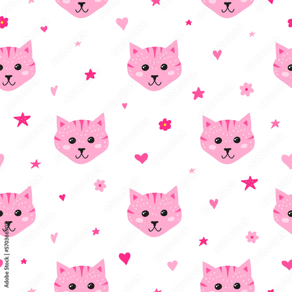 Seamless pattern with doodle cat faces. Seamless pattern with doodle cat faces.