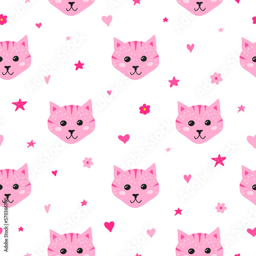 Seamless pattern with doodle cat faces.