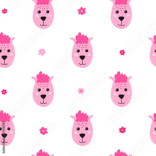 Seamless pattern with doodle lama faces.