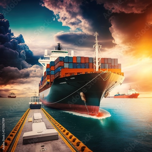 Container Cargo ship in the ocean, Freight Transportation, Shipping, Generative AI