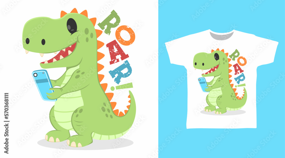 Cute dinosaur t rex cartoon tshirt arts designs Stock Vector Adobe Stock
