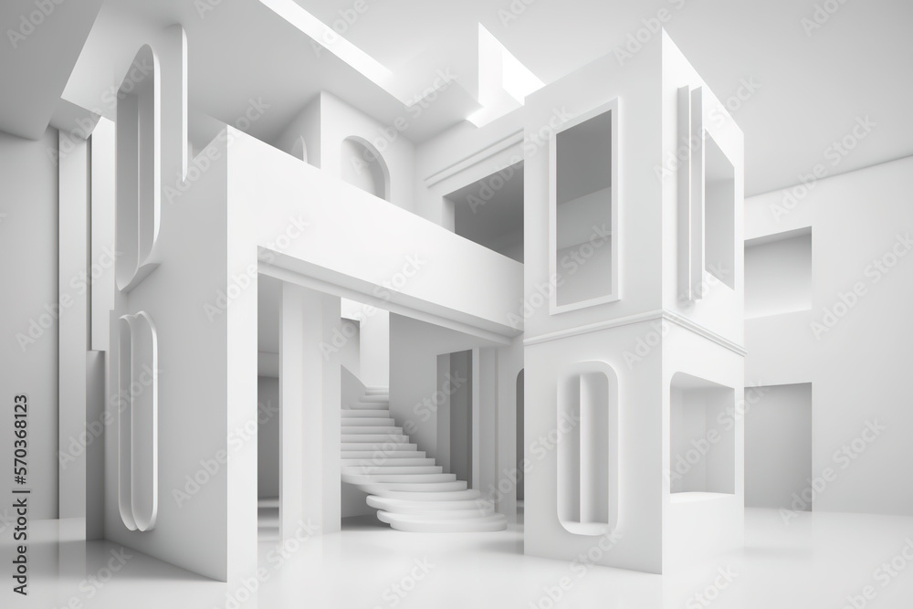 Abstract architecture background. Modern white interior disign. 3d illustration