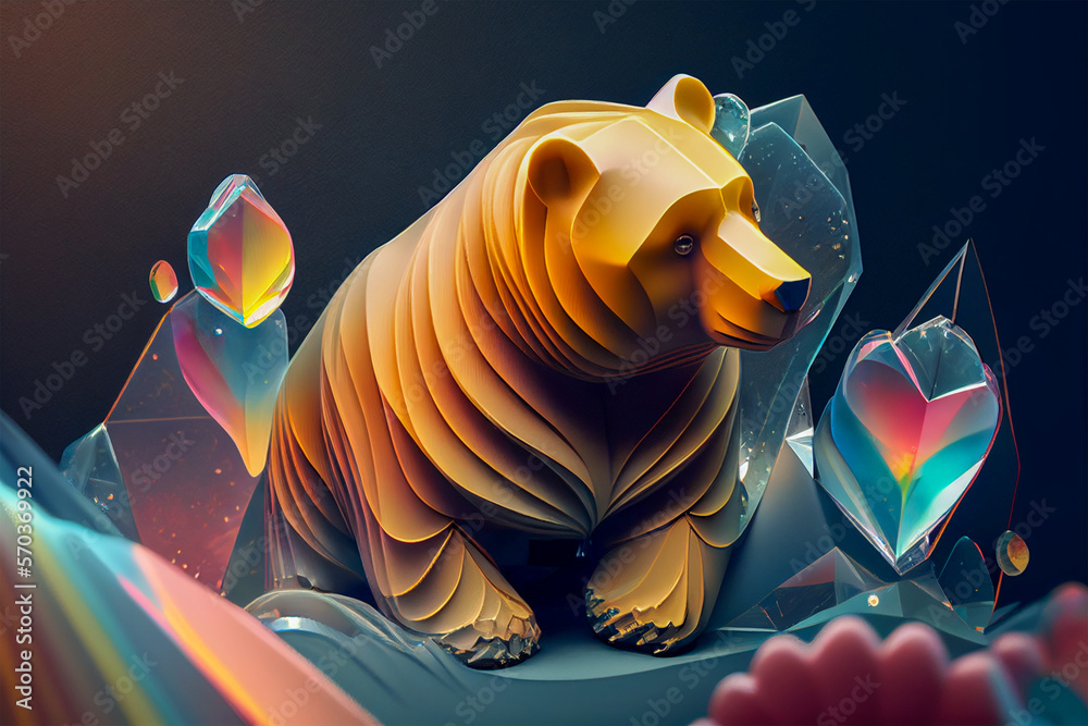 A ceramic Bear in colours of spring, Generative AI.