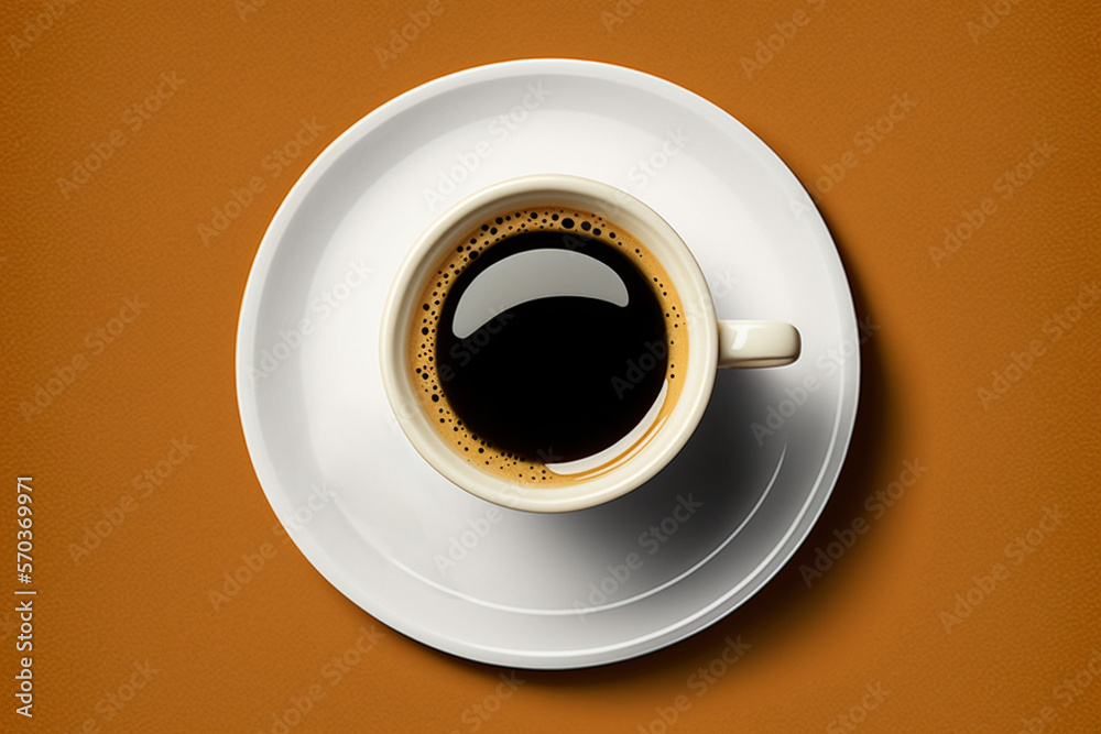 A Top View Aerial Shot of a Steaming Cup of Coffee on orange background, Captured from Above for a Unique and Appealing Perspective on This Morning Essential A Top View Aerial Shot of a Steaming Cup of Coffee on orange background, Captured from Above for a Unique and Appealing Perspective on This Morning Essential
