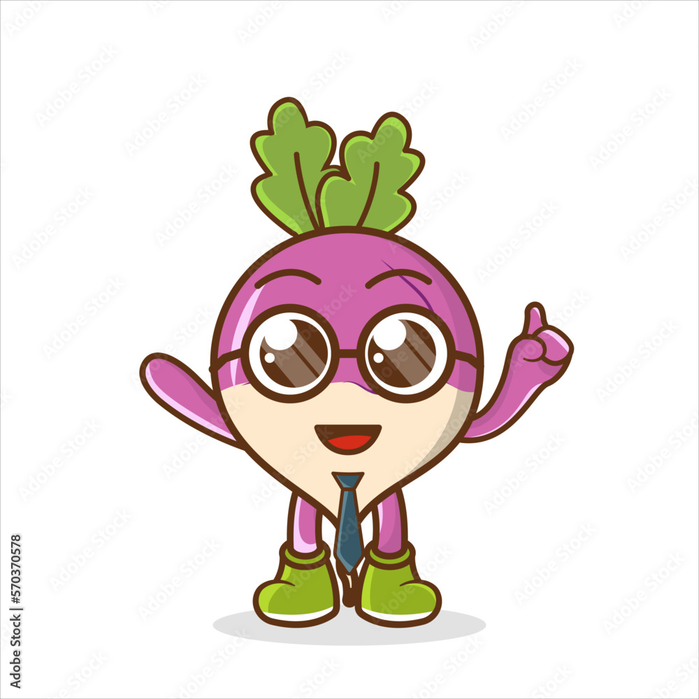 Fototapeta premium Cartoon mascot of turnip as a businessman, turnip cartoon wearing glasses and tie