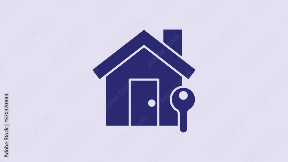Blue House with key icon isolated on purple background. The concept of the house turnkey. 4K Video motion graphic animation Blue House with key icon isolated on purple background. The concept of the house turnkey. 4K Video motion graphic animation
