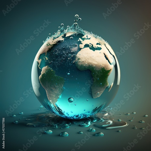 International Water Day. Globe Water-based planet Earth design concept, generative ai