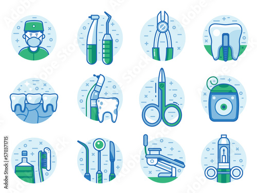 Dentistry and Stomatology Services Line Art Icons