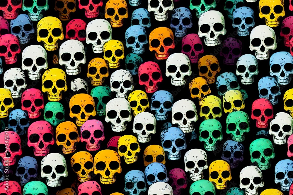 Seamless colorful skull pattern, background, Generative Ai