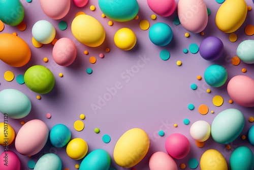 Easter holiday minimalistic background: eggs on the surface with copy space. Pastele colors. AI