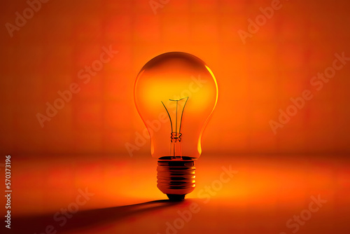 bulb on a orange background. 3D rendering. Generative Ai