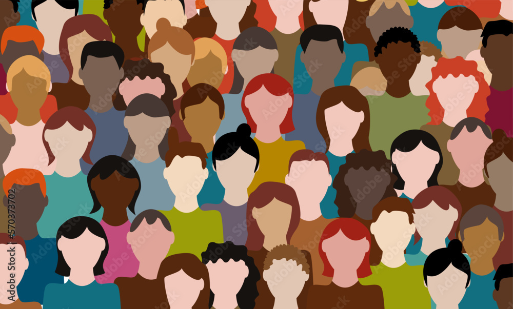 Multiracial crowd. Workers group, community in parade or in protest. Flat style. Vector illustration. Anonymous people Multiracial crowd. Workers group, community in parade or in protest. Flat style. Vector illustration. Anonymous people