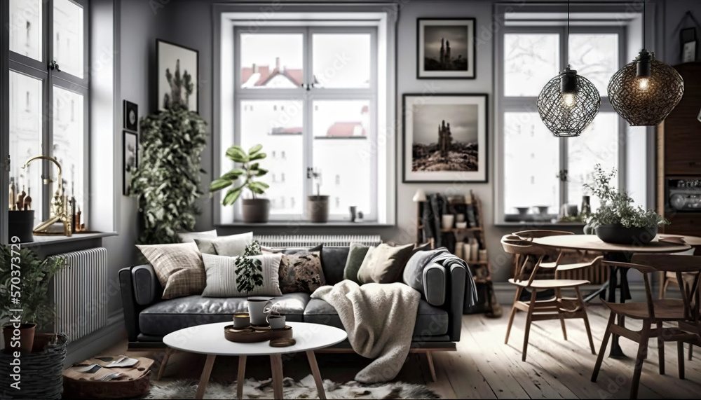 Obraz premium Scandinavian style interior design idea. Generative AI