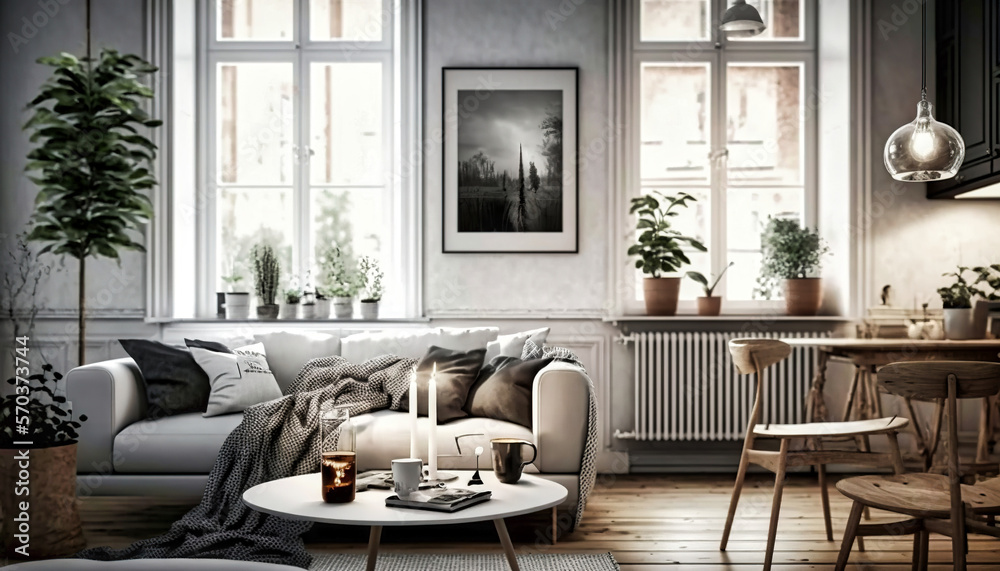 Scandinavian style interior design idea. Generative AI Scandinavian style interior design idea. Generative AI