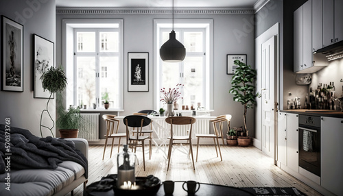 Scandinavian style interior design idea. Generative AI photo