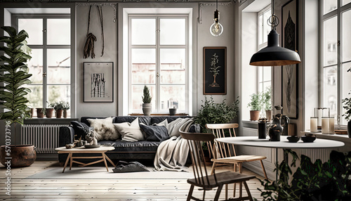 Scandinavian style interior design idea. Generative AI photo