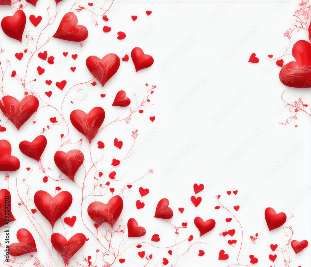Red Hearts on White Background, Happy Valentine’s Day, Romantic Design Concept, AI