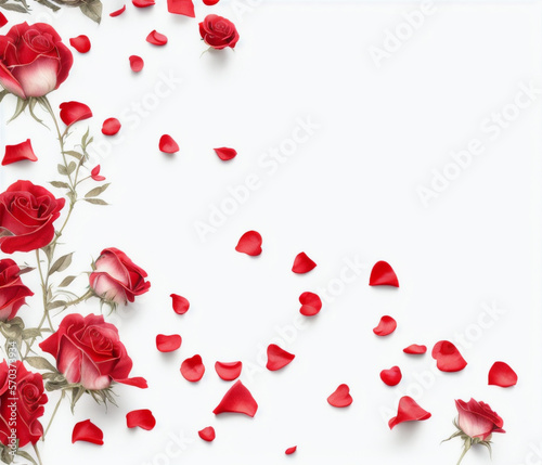 Red Roses and Hearts on White Background, Happy Valentine’s Day, Romantic Design Concept, AI