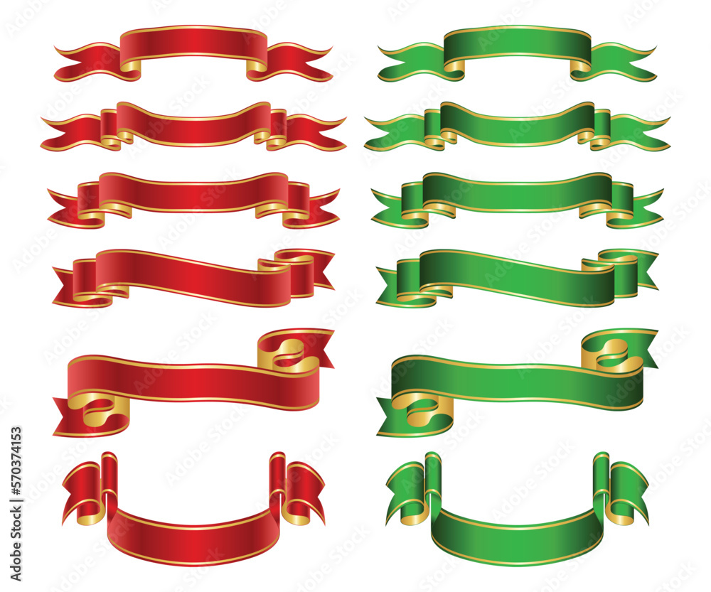 Elegant Red and Green Ribbon Banner Set, Vector Illustration. Elegant Red and Green Ribbon Banner Set, Vector Illustration.