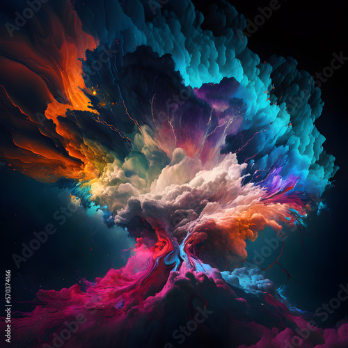 visualization of fractal waves made of various color. Created with Generative AI