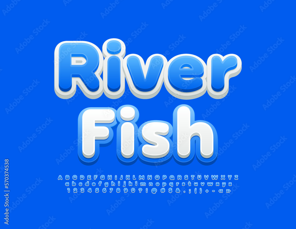 Vector artistic banner River Fish.  Bright creative Font. Modern set of modern Alphabet Letters and Numbers