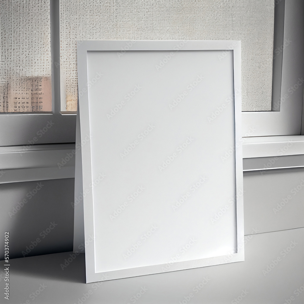 Mock up poster in white metal frame. Created with Generative AI