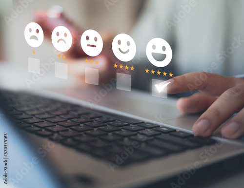 Satisfaction rating and customer service concept, business people rate very satisfied online