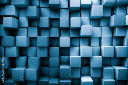 Abstract background of cube blocks wall stacking blue design for cubic wallpaper background . Admirable Generative AI image .
