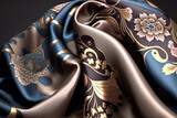Plano detalle de un pañuelo artesano de seda inspirado en Paris, creada con IA generativa