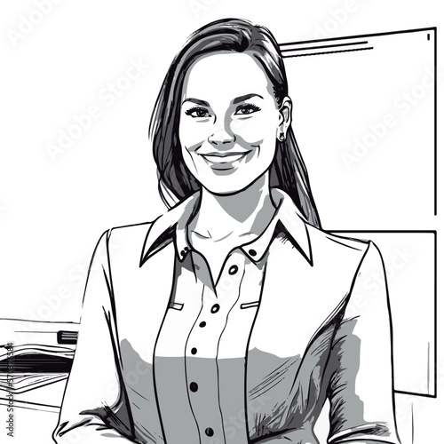 Illustration of a successful and happy woman at work.