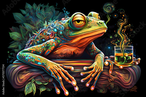 Psychedelic frog, kambo concept