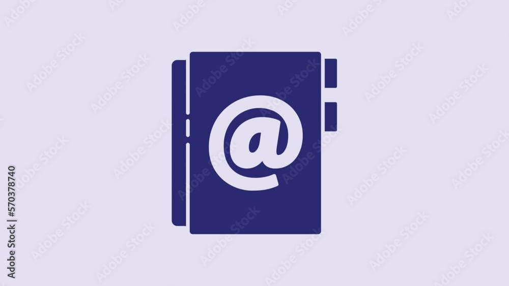 Blue Address book icon isolated on purple background. Notebook, address, contact, directory, phone, telephone book icon. 4K Video motion graphic animation Blue Address book icon isolated on purple background. Notebook, address, contact, directory, phone, telephone book icon. 4K Video motion graphic animation
