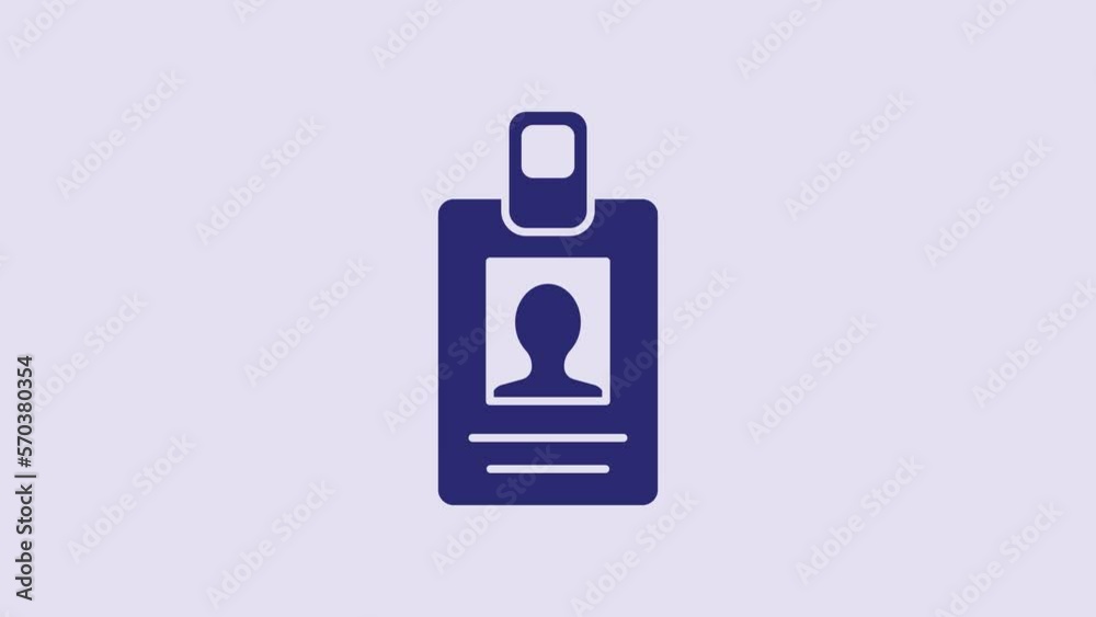 Blue Identification badge icon isolated on purple background. It can be used for presentation, identity of the company, advertising. 4K Video motion graphic animation
