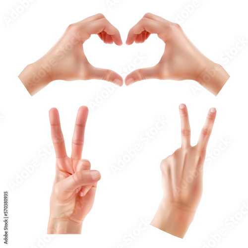 set of different hands showing signs, set of hands