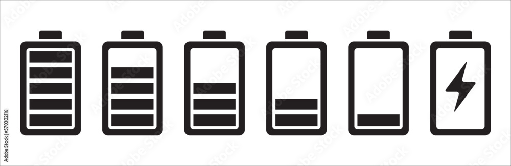 Battery icon set. Battery charging level sign. Charge capacity levels percentage illustration. Vector simple design Battery icon set. Battery charging level sign. Charge capacity levels percentage illustration. Vector simple design