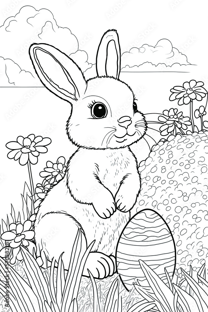  Osterhase Malvorlagen - Ausmalbilder Ostern - Generative AI Stock 