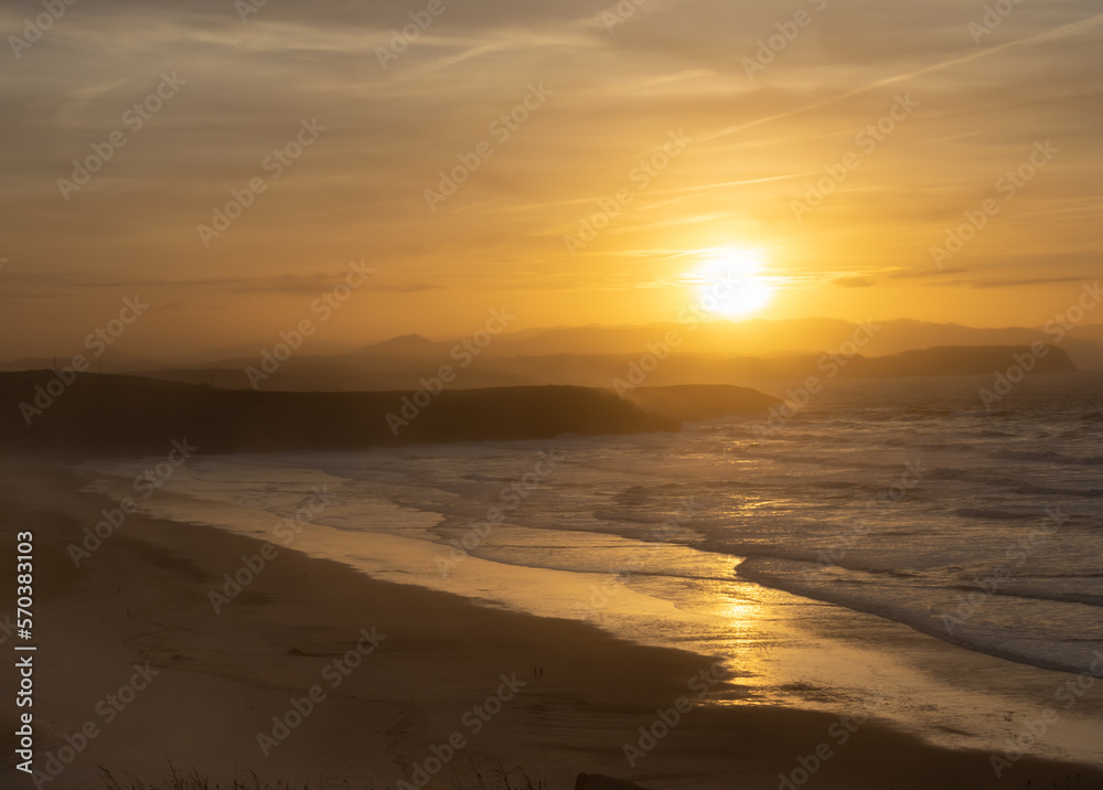 Fototapeta premium Sunset on a beach in Asturias. Xago Beach
