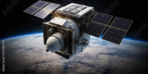 Satellit in Erdumlaufbahn mit Blick auf Planet Erde, ai generativ