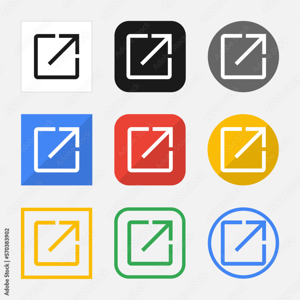 Set of Open In New icons for your web site or mobile app Set of Open In New icons for your web site or mobile app