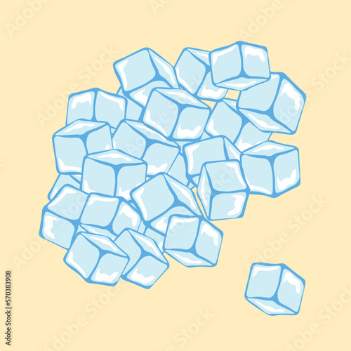 isolated image of ice cubes. pile of ice cubes in blue color with highlights.cartoon style color vector illustration.
