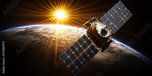 Satellit in Erdumlaufbahn mit Blick auf Planet Erde, ai generativ photo