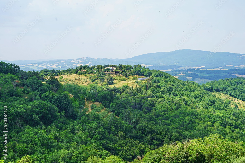 Panorama of the countryside around Chiusdino, Tuscany, Italy
