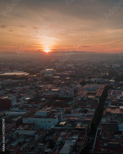 Centro de Puebla al amanecer capturado con dron